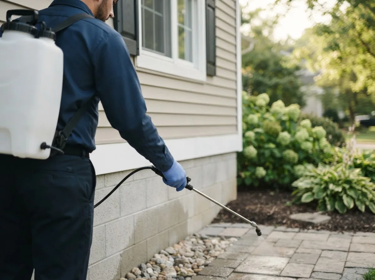 Pest control technician inspecting a home in Table Grove, IL